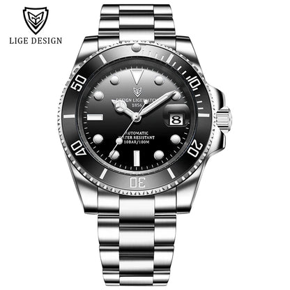 2025 LIGE New Watch Men Automatic Mechanical Tourbillon Clock Fashion Sport Diving Watch 100ATM Waterproof Luminous Watches Mens
