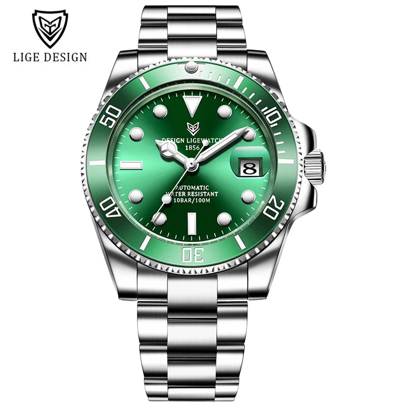 2025 LIGE New Watch Men Automatic Mechanical Tourbillon Clock Fashion Sport Diving Watch 100ATM Waterproof Luminous Watches Mens