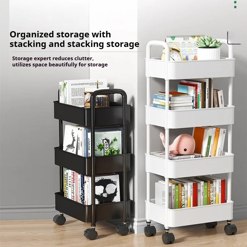 Household Multi-layer Small Cart Storage Rack Floor To Floor Kitchen Bedroom Bathroom Storage Rack Storage Rack with Wheels