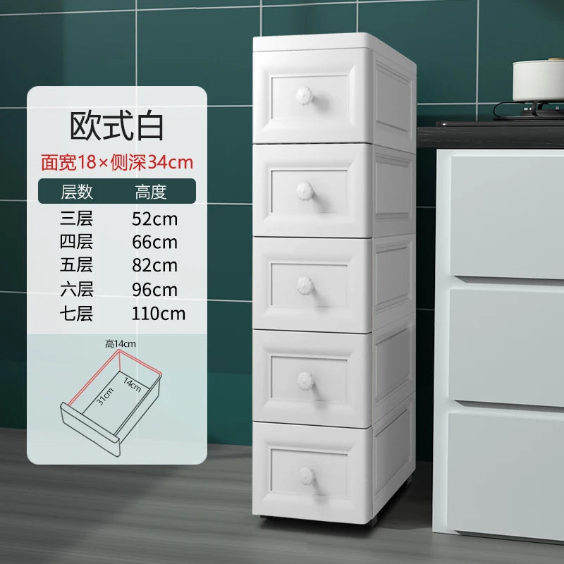 European Style Gap Storage Cabinet, Kitchen Narrow Gap Organizer Shelf, Bathroom Drawer-Type Storage Cabinet, Movable Bedside