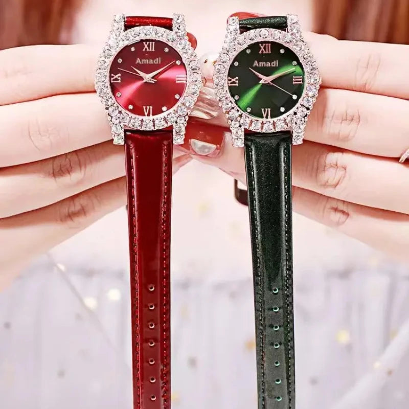 Fashion Women Quartz Watch Rhinestone Diamond Leather Strap Quartz Wristwatches Reloj Mujer Korean Elegant Watches Ladies