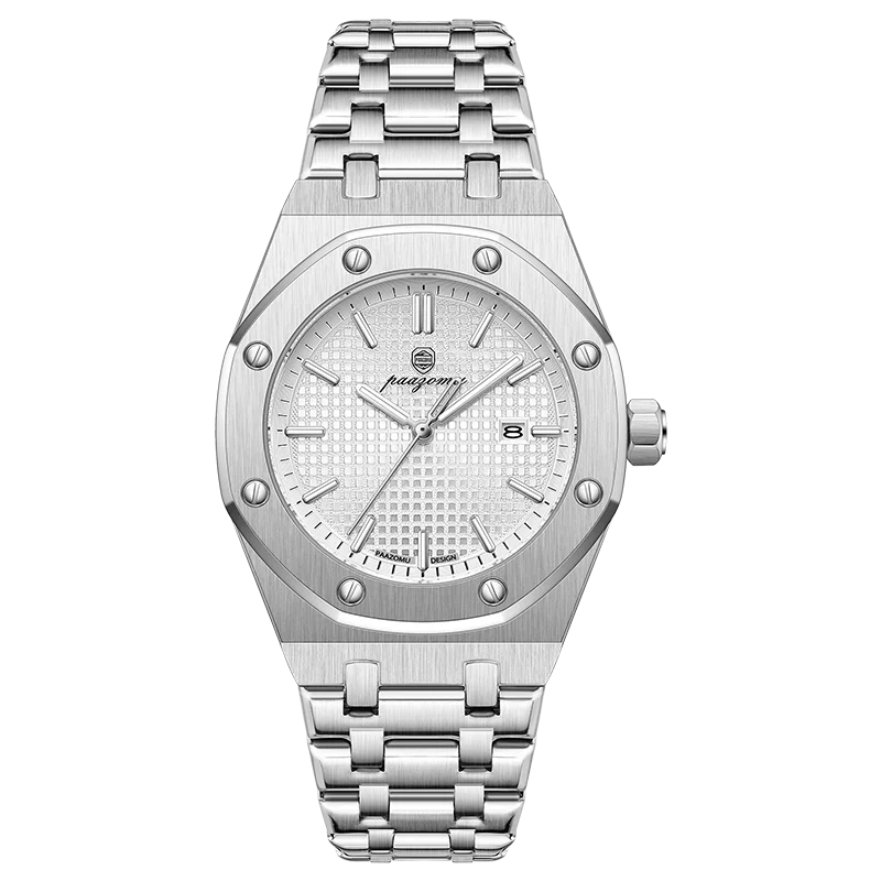 Fashionable MEN'S Watch Alloy Strap with Octagonal Screw Decorative Ring Quartz Movement High End Business Quartz Men's Watch