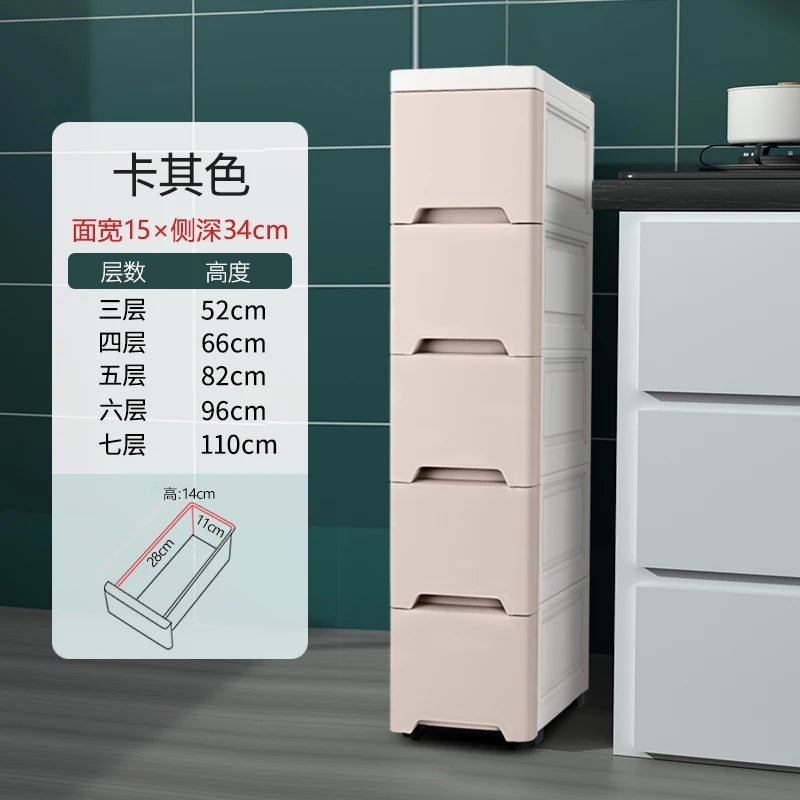 European Style Gap Storage Cabinet, Kitchen Narrow Gap Organizer Shelf, Bathroom Drawer-Type Storage Cabinet, Movable Bedside