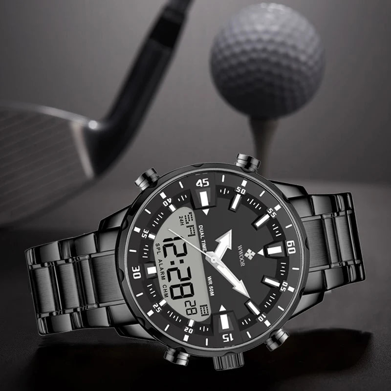 WWOOR Luxury Men's Watches Digital Sport Waterproof Steel Military Quartz Watch For Men Fashion Luminous Male Clock Reloj Hombre