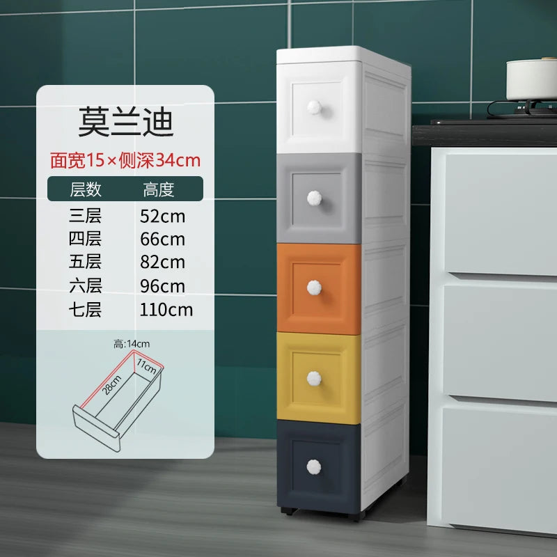 European Style Gap Storage Cabinet, Kitchen Narrow Gap Organizer Shelf, Bathroom Drawer-Type Storage Cabinet, Movable Bedside