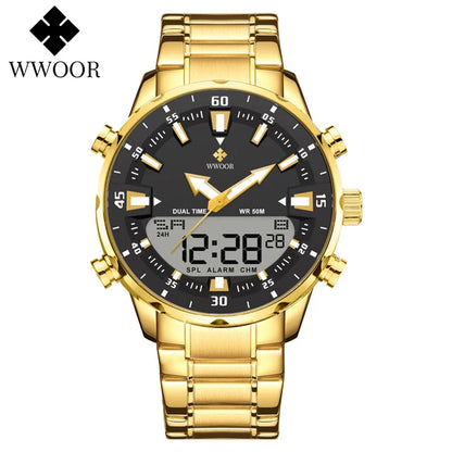 WWOOR Luxury Men's Watches Digital Sport Waterproof Steel Military Quartz Watch For Men Fashion Luminous Male Clock Reloj Hombre
