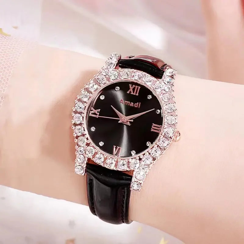Fashion Women Quartz Watch Rhinestone Diamond Leather Strap Quartz Wristwatches Reloj Mujer Korean Elegant Watches Ladies