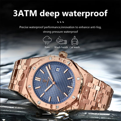 Fashionable MEN'S Watch Alloy Strap with Octagonal Screw Decorative Ring Quartz Movement High End Business Quartz Men's Watch