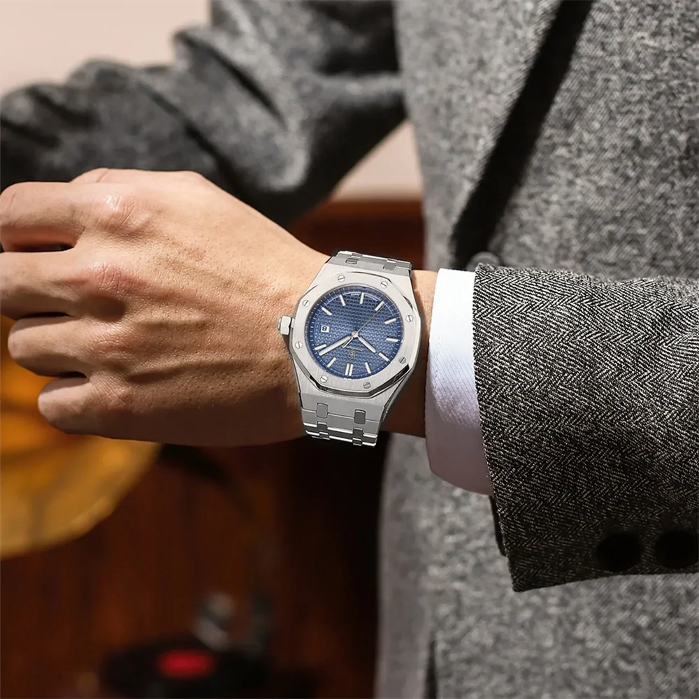 Fashionable MEN'S Watch Alloy Strap with Octagonal Screw Decorative Ring Quartz Movement High End Business Quartz Men's Watch