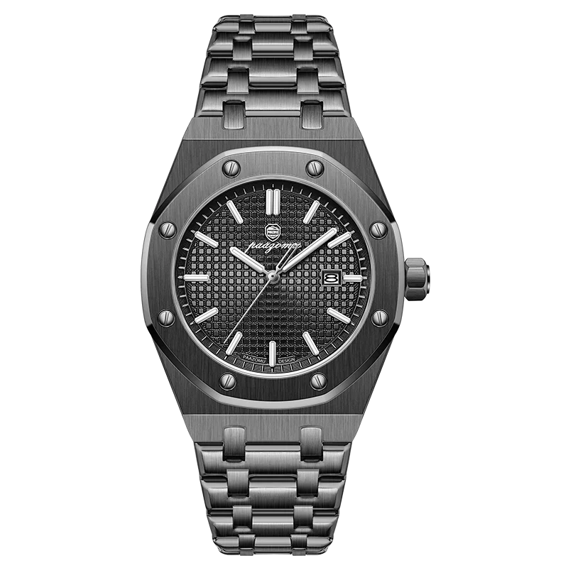 Fashionable MEN'S Watch Alloy Strap with Octagonal Screw Decorative Ring Quartz Movement High End Business Quartz Men's Watch