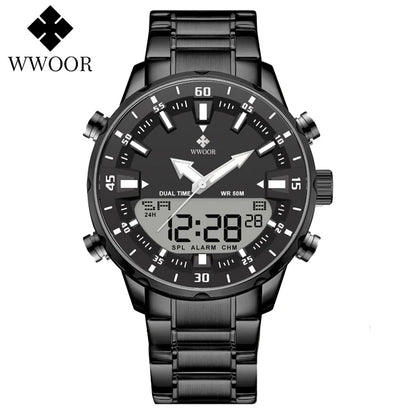 WWOOR Luxury Men's Watches Digital Sport Waterproof Steel Military Quartz Watch For Men Fashion Luminous Male Clock Reloj Hombre