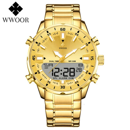 WWOOR Luxury Men's Watches Digital Sport Waterproof Steel Military Quartz Watch For Men Fashion Luminous Male Clock Reloj Hombre
