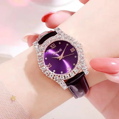 Fashion Women Quartz Watch Rhinestone Diamond Leather Strap Quartz Wristwatches Reloj Mujer Korean Elegant Watches Ladies