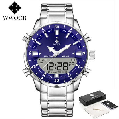 WWOOR Luxury Men's Watches Digital Sport Waterproof Steel Military Quartz Watch For Men Fashion Luminous Male Clock Reloj Hombre