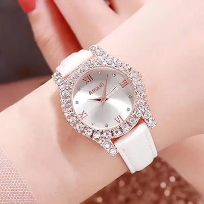 Fashion Women Quartz Watch Rhinestone Diamond Leather Strap Quartz Wristwatches Reloj Mujer Korean Elegant Watches Ladies