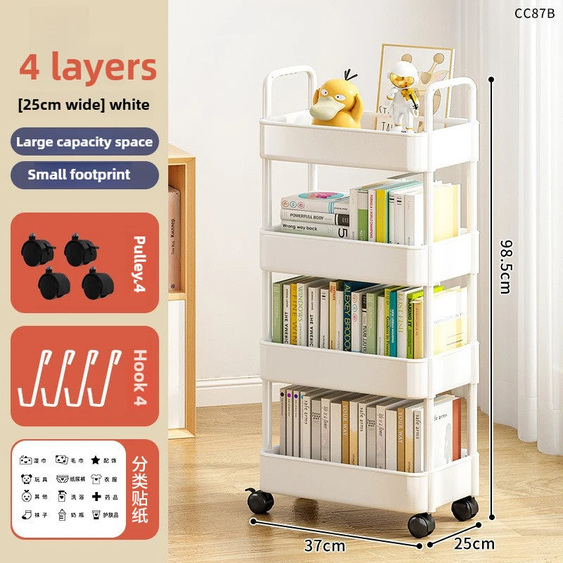 Household Multi-layer Small Cart Storage Rack Floor To Floor Kitchen Bedroom Bathroom Storage Rack Storage Rack with Wheels