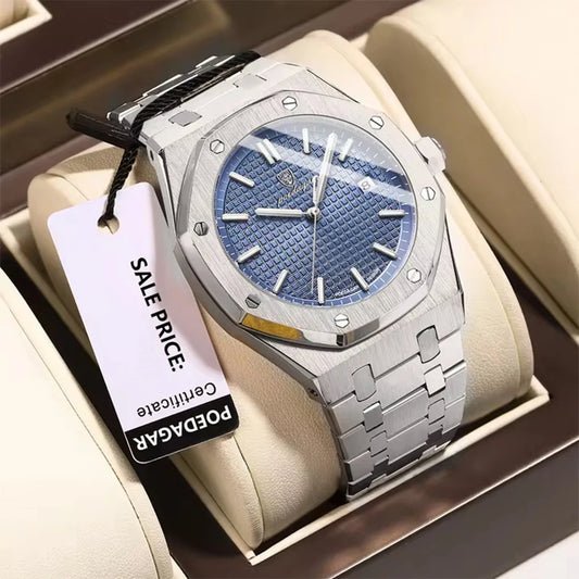 Fashionable MEN'S Watch Alloy Strap with Octagonal Screw Decorative Ring Quartz Movement High End Business Quartz Men's Watch