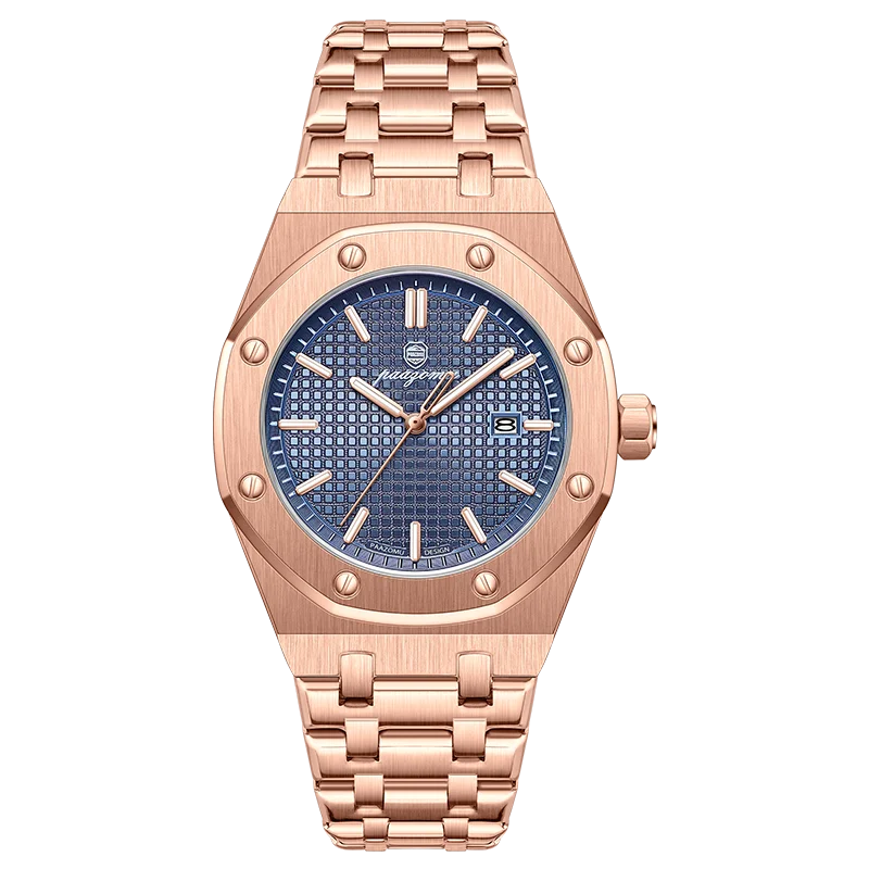 Fashionable MEN'S Watch Alloy Strap with Octagonal Screw Decorative Ring Quartz Movement High End Business Quartz Men's Watch