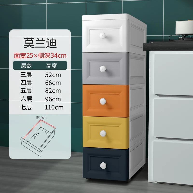European Style Gap Storage Cabinet, Kitchen Narrow Gap Organizer Shelf, Bathroom Drawer-Type Storage Cabinet, Movable Bedside