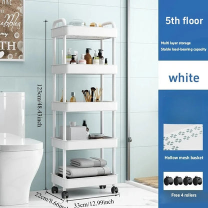 Bathroom Storage Rack Storage Rack With Wheels Household Multi-layer Small Cart Storage Rack Floor To Floor Kitchen Bedroom