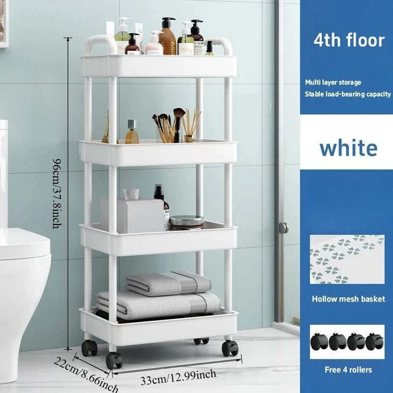 Bathroom Storage Rack Storage Rack With Wheels Household Multi-layer Small Cart Storage Rack Floor To Floor Kitchen Bedroom