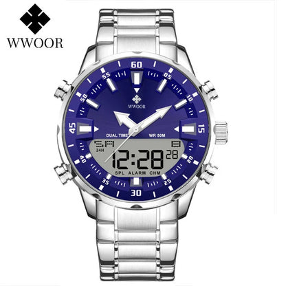 WWOOR Luxury Men's Watches Digital Sport Waterproof Steel Military Quartz Watch For Men Fashion Luminous Male Clock Reloj Hombre
