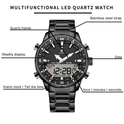 WWOOR Luxury Men's Watches Digital Sport Waterproof Steel Military Quartz Watch For Men Fashion Luminous Male Clock Reloj Hombre